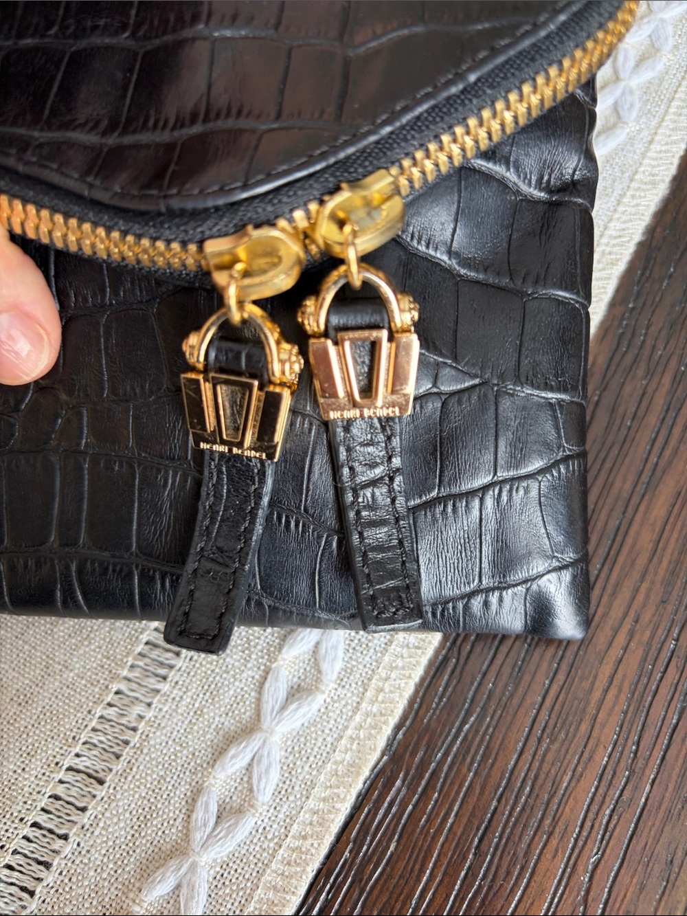 Henri Bendel Debutante Croc embossed Leather Wristlet Clutch with Gold Hardware - Picture 14 of 14